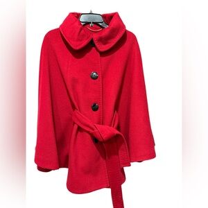 NWT - Ellen Tracy Red Wool Belted Cape - Size M